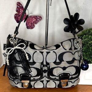 Coach SoHo Elegant Black and Gray Designer Shoulder Bag 8x12